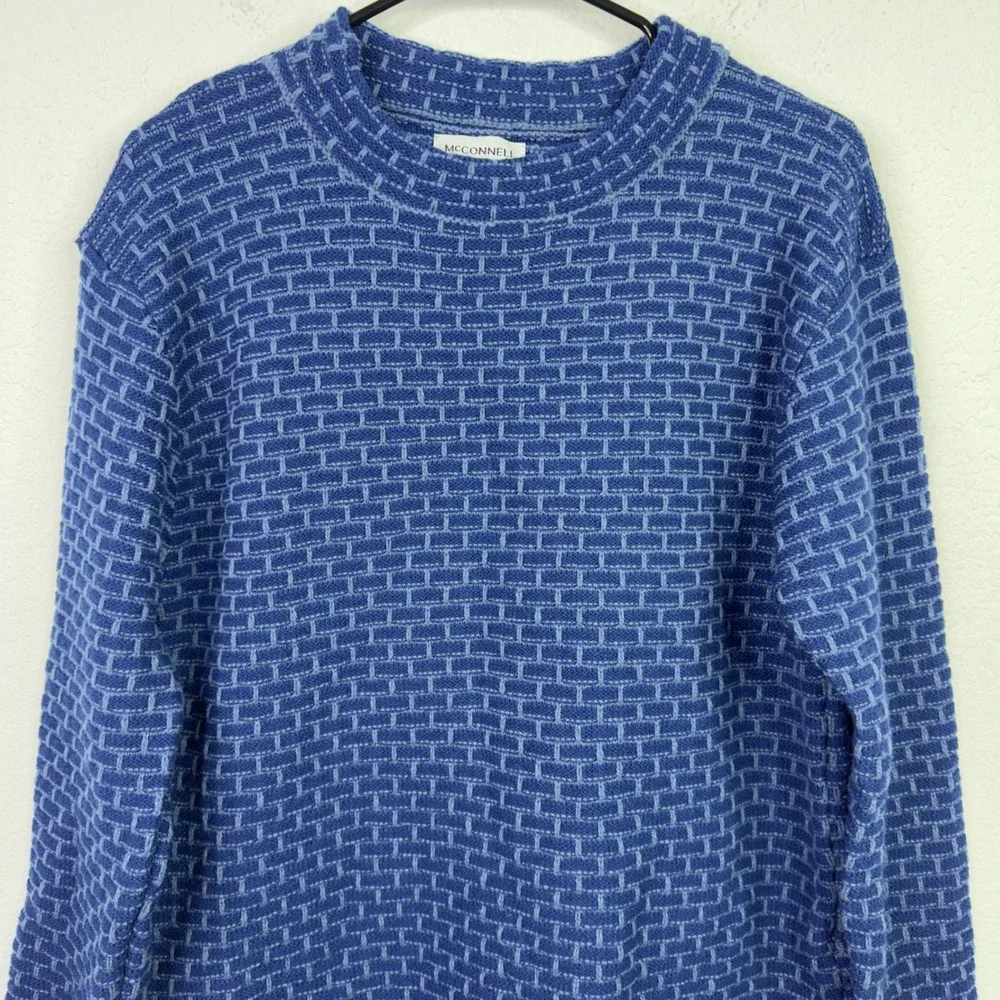 McConnell Sweater Mens L Blue Irish Merino Wool Brick Made in Ireland Grandpa‎